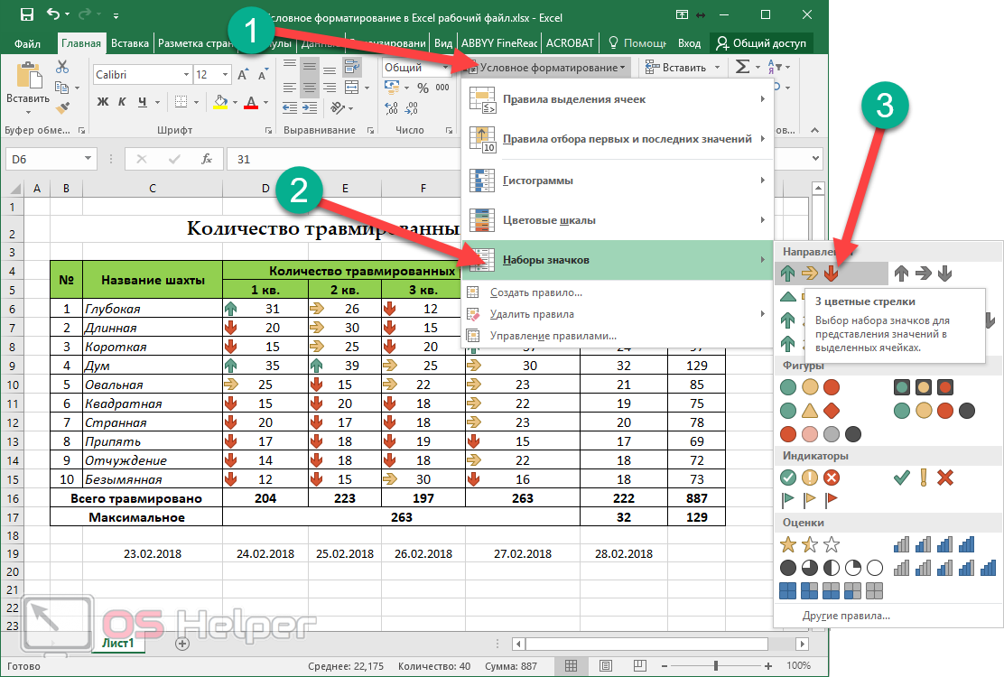 Условное форматирование ячеек в excel