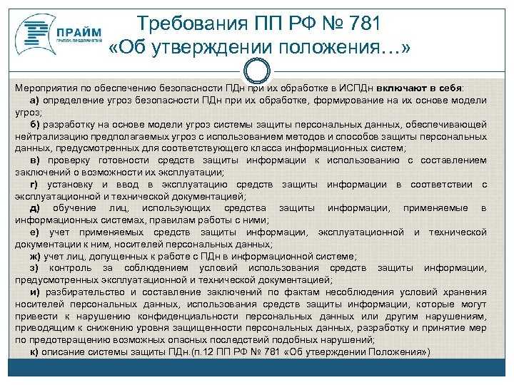 Сведения о реализуемых требованиях к защите персональных данных образец